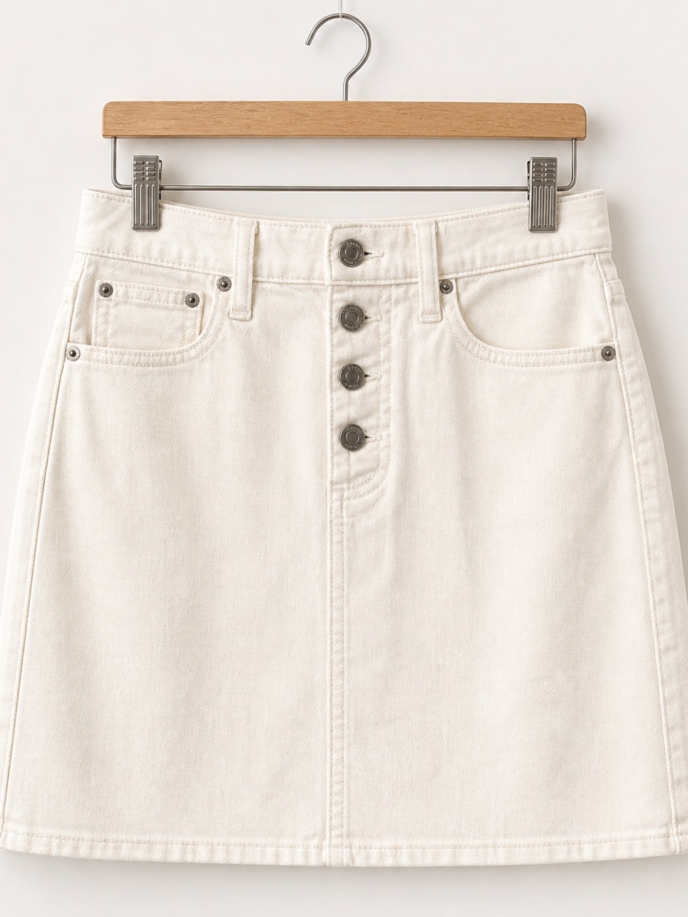 J.Crew Cream Denim A-Line Mini Skirt Button Front High Rise Size 24
